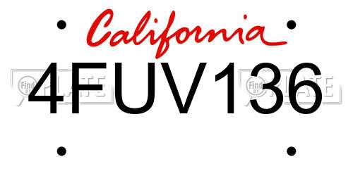 4FUV136 California License Plate