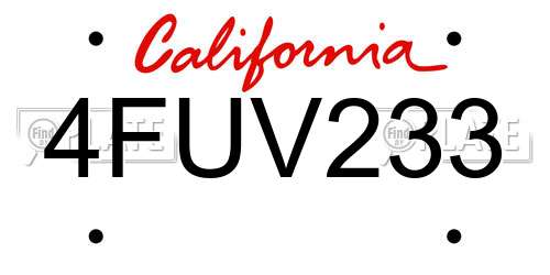 4FUV233 California License Plate