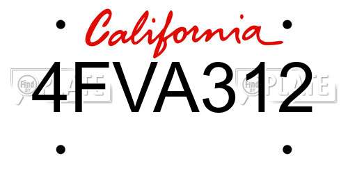 4FVA312 California License Plate