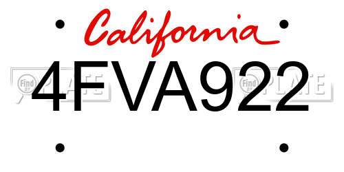 4FVA922 California License Plate