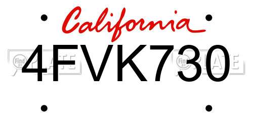 4FVK730 California License Plate
