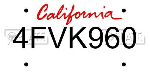 4FVK960 California License Plate