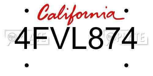 4FVL874 California License Plate