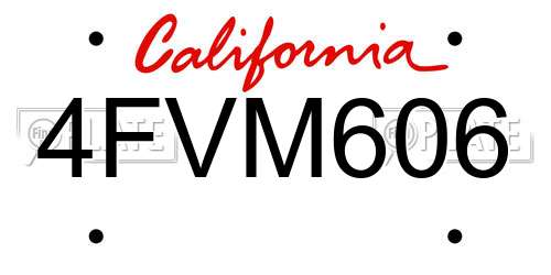 4FVM606 California License Plate