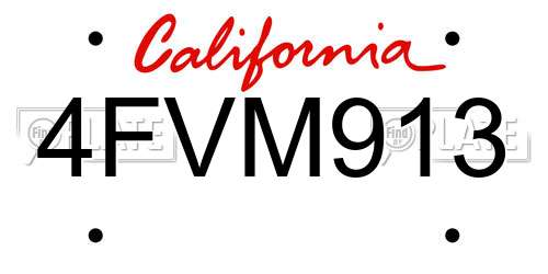 4FVM913 California License Plate