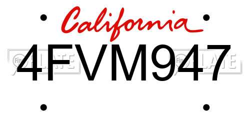 4FVM947 California License Plate