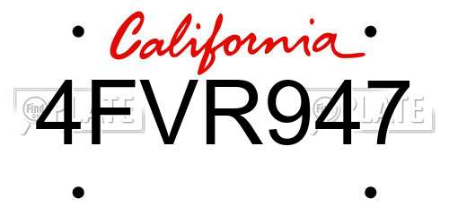 4FVR947 California License Plate