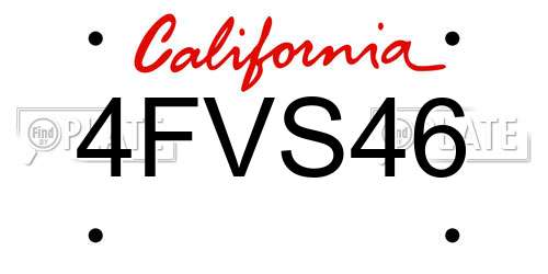 4FVS46 California License Plate