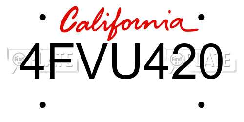 4FVU420 California License Plate