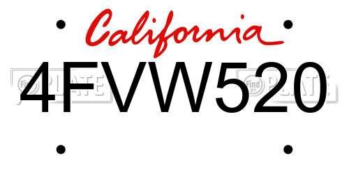 4FVW520 California License Plate