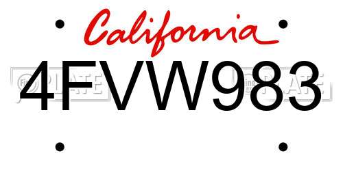 4FVW983 California License Plate