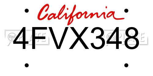 4FVX348 California License Plate
