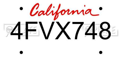 4FVX748 California License Plate