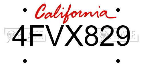 4FVX829 California License Plate