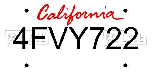 4FVY722 California License Plate