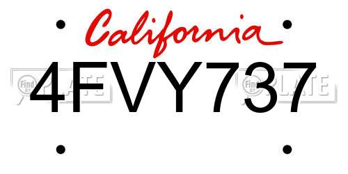 4FVY737 California License Plate