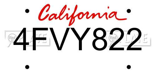 4FVY822 California License Plate