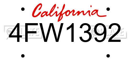 4FW1392 California License Plate