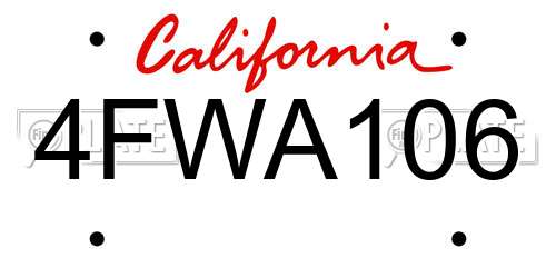 4FWA106 California License Plate