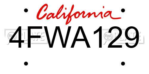 4FWA129 California License Plate