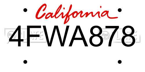 4FWA878 California License Plate