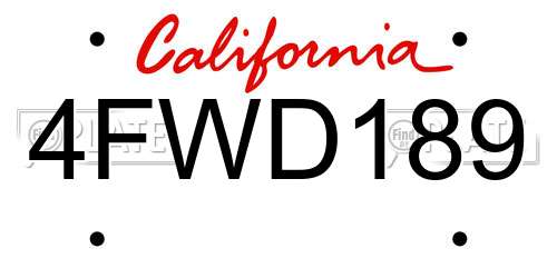 4FWD189 California License Plate