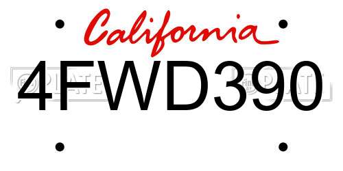 4FWD390 California License Plate