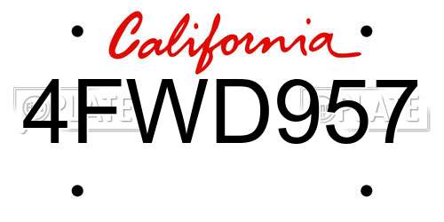 4FWD957 California License Plate