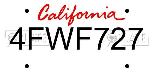 4FWF727 California License Plate