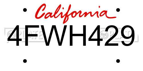 4FWH429 California License Plate