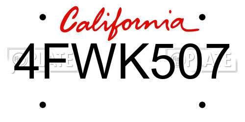 4FWK507 California License Plate