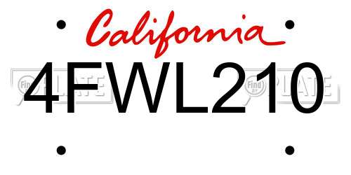 4FWL210 California License Plate