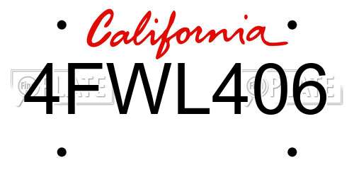 4FWL406 California License Plate