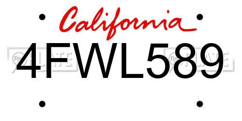 4FWL589 California License Plate
