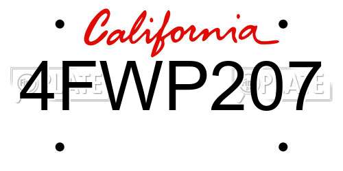 4FWP207 California License Plate