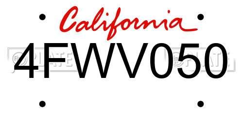 4FWV050 California License Plate