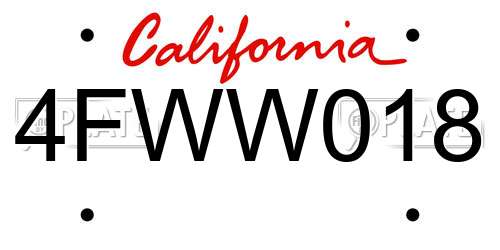4FWW018 California License Plate