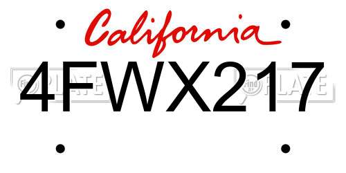4FWX217 California License Plate