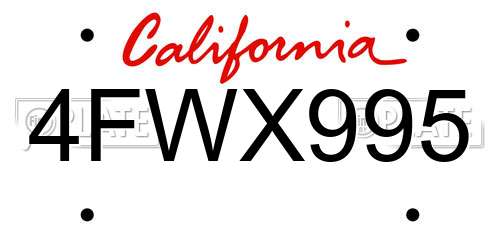 4FWX995 California License Plate