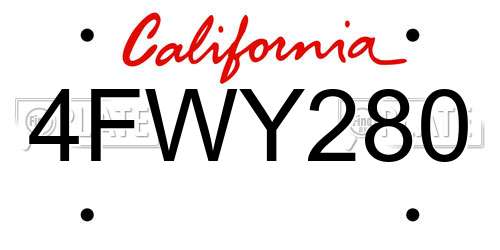 4FWY280 California License Plate