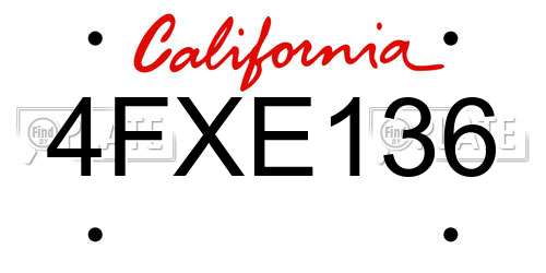 4FXE136 California License Plate