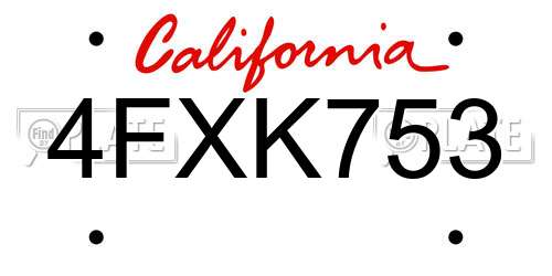 4FXK753 California License Plate