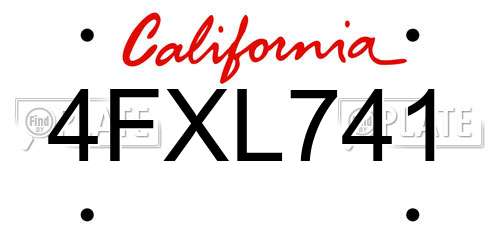 4FXL741 California License Plate
