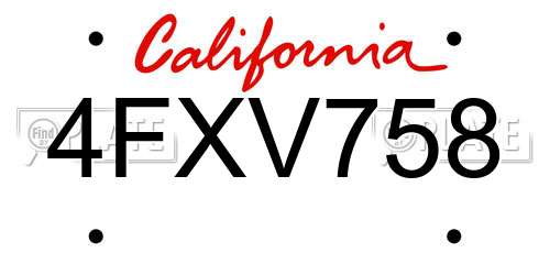 4FXV758 California License Plate