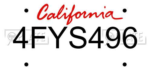4FYS496 California License Plate