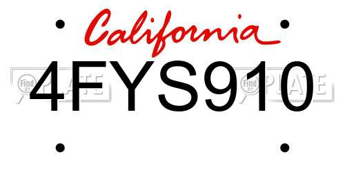 4FYS910 California License Plate