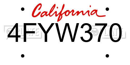 4FYW370 California License Plate