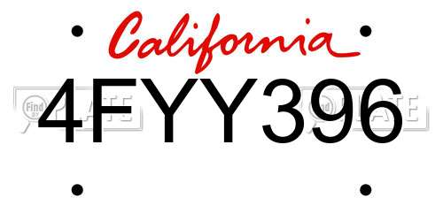 4FYY396 California License Plate