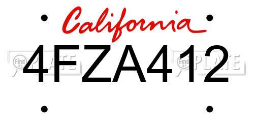 4FZA412 California License Plate