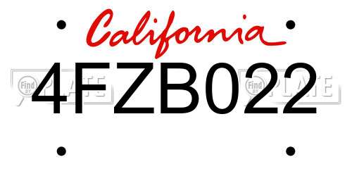 4FZB022 California License Plate